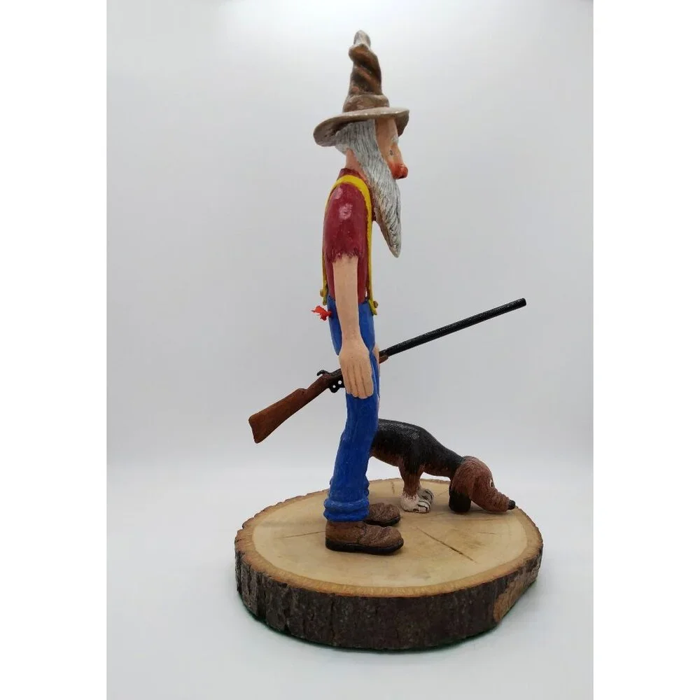 Hillbilly with Rifle & Dog Hunting Figurine, Vintage Western Home Decor